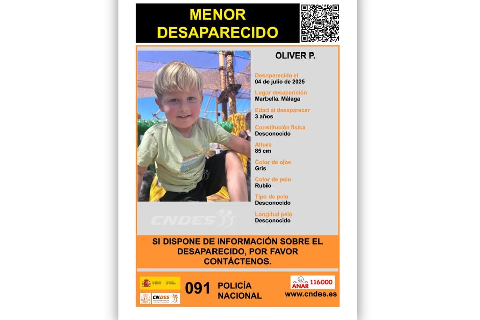 Die spanische Polizei bittet um Hinweise zum Verbleib von Oliver und hat dazu eine Suchmeldung herausgegeben.