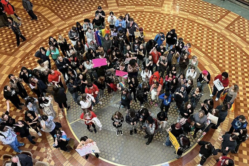 Students flood the Iowa State Capitol to show their support for LGBTQIA+ rights in the wake of recent GOP attacks.