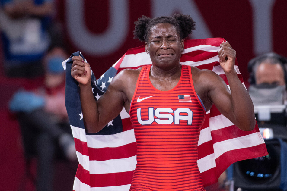 "It's so freaking awesome," said Tamyra Mensah-Stock of her Olympic match. "We're making history."