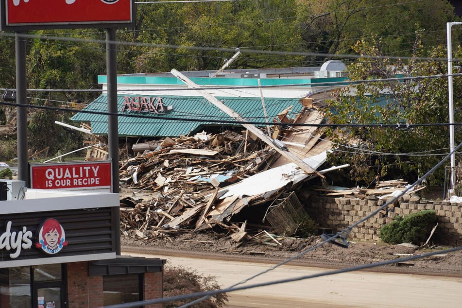 A Japanese restaurant destroyed by Hurricane Helene in Asheville.