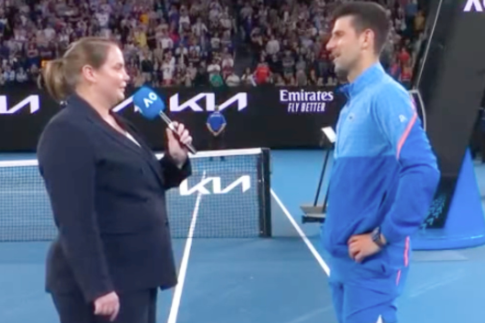 Jelena Dokic (39, l.) interviewte Tennis-Superstar Novak Djokovic (35, r.) nach dessen Drittrunden-Match bei den Australian Open.