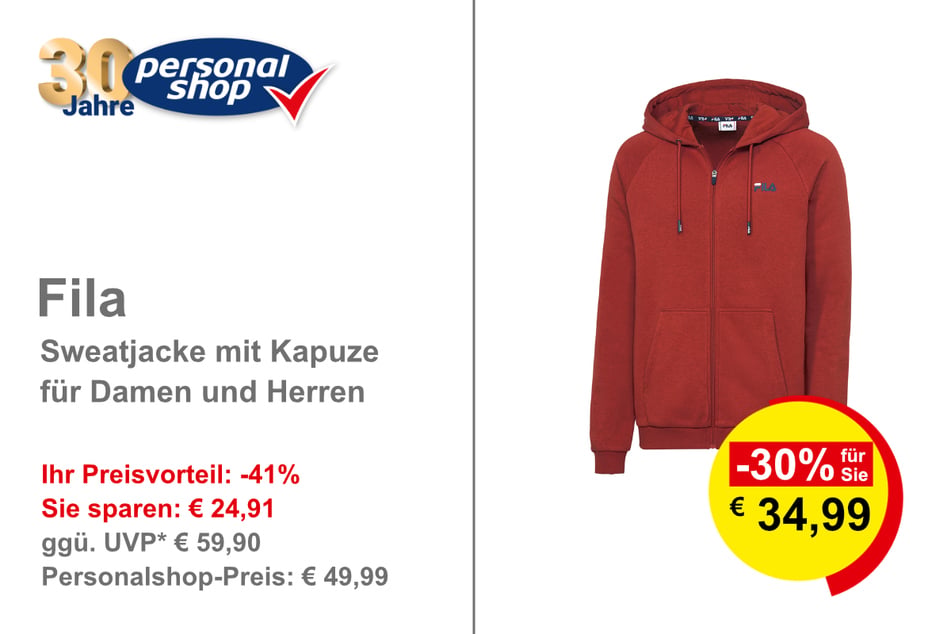 Fila Sweatjacke mit Kapuze für Damen und Herren
