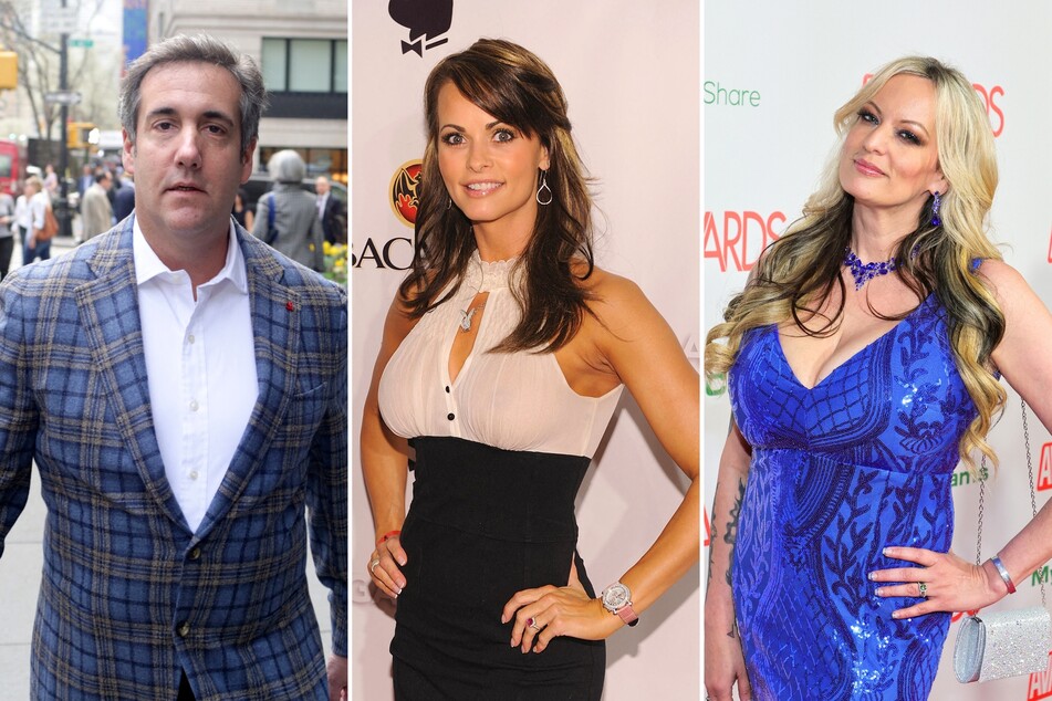 Key players in Donald Trump's hush money trial include his former attorney Michael Cohen, former Playboy model Karen McDougal (c.), and porn star Stormy Daniels (r.).