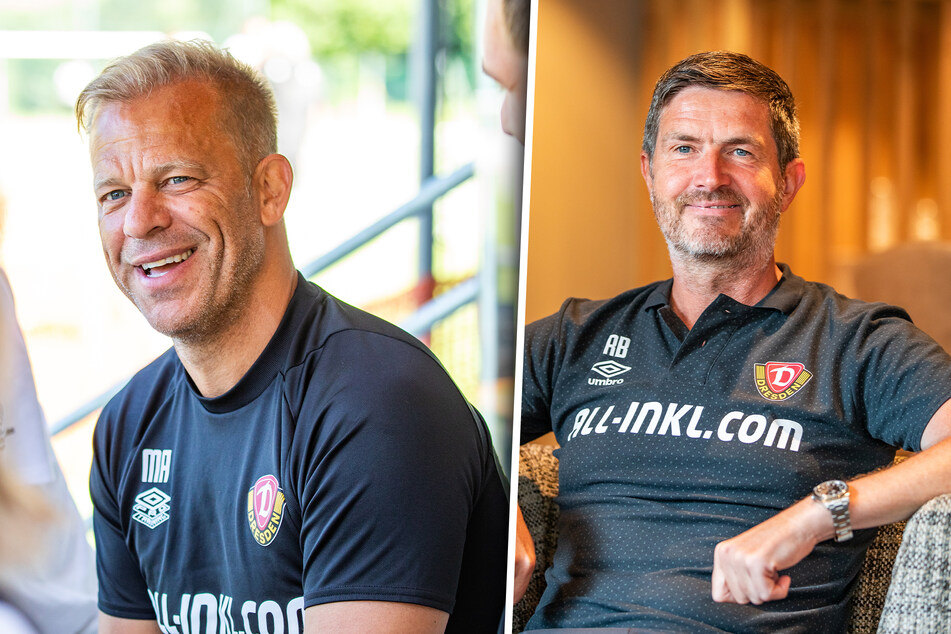 Freuen sich auf den Test: Dynamo-Trainer Markus Anfang (49, l.) und Sportchef Ralf Becker (52).