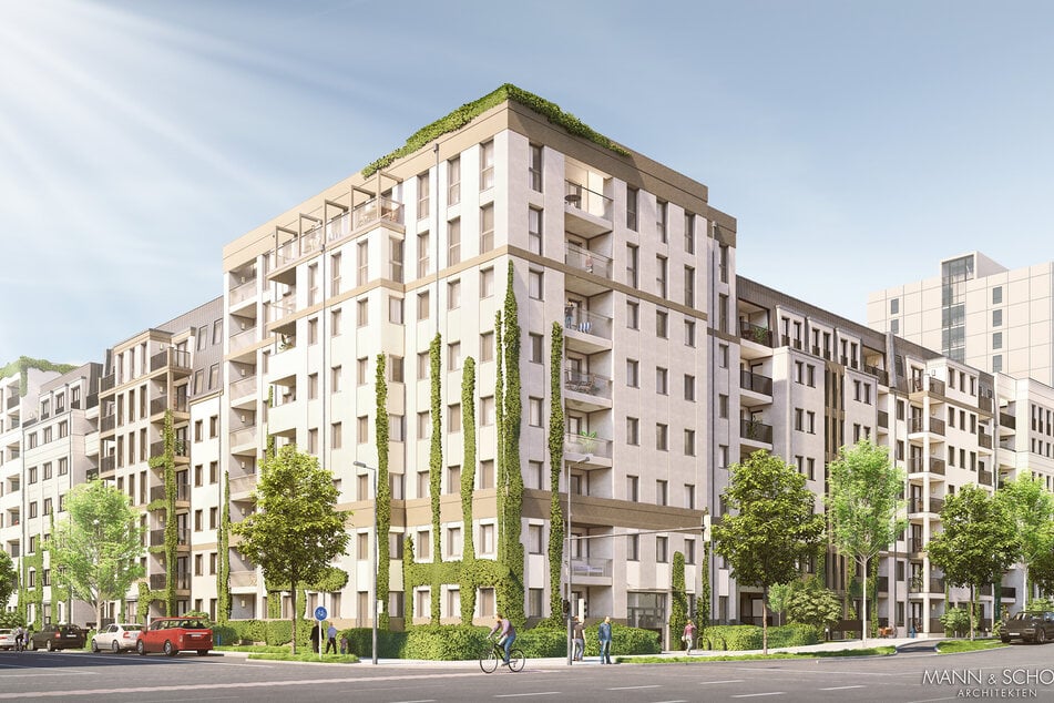 Für die Gestaltung des Neubaus plant die LWB eine Vielzahl an Grünflächen. (Visualisierung)