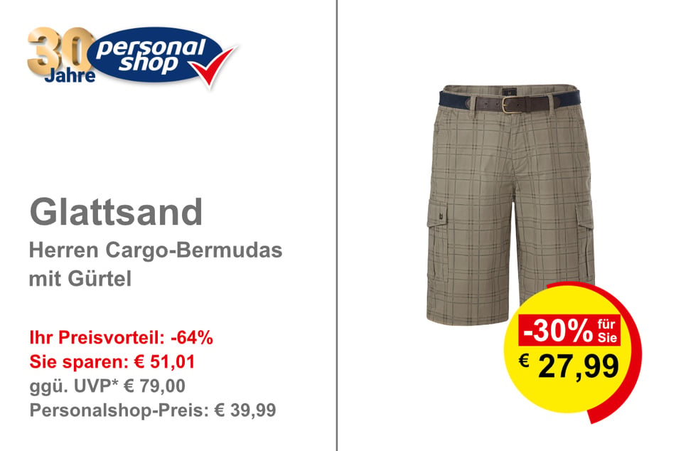Glattsand Herren Cargo-Bermudas mit Gürtel