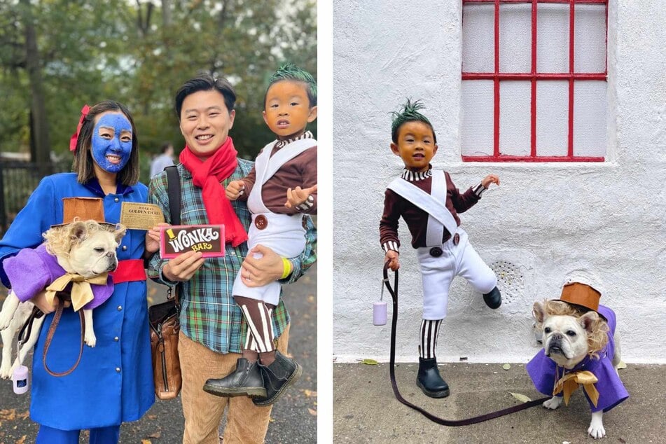 Joyce Kam (l.) and her family have been going to the parade for 8 years and won 2nd place this time around for their Willy Wonka-inspired look! Check out their frenchie, Penny Lane!