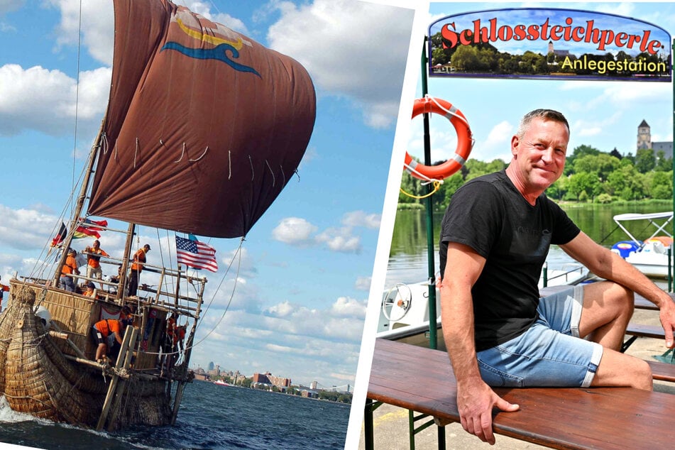 Chemnitz: Altes Ägypten in Chemnitz: Abenteurer Schilfboot schippert übern Schlossteich