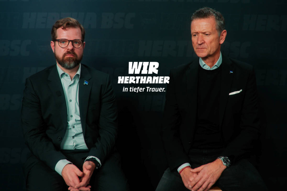 Vize-Präsident Fabian Drescher (41, l.) und Geschäftsführer Thomas E. Herrich (59) haben in einem emotionalen Interview Stellung zum Ist-Zustand und zur Zukunft von Hertha BSC bezogen.