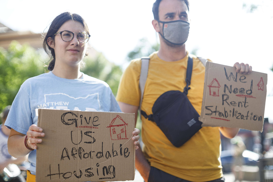 Affordable housing advocates join in protest in Columbus, Ohio, in June 2021.