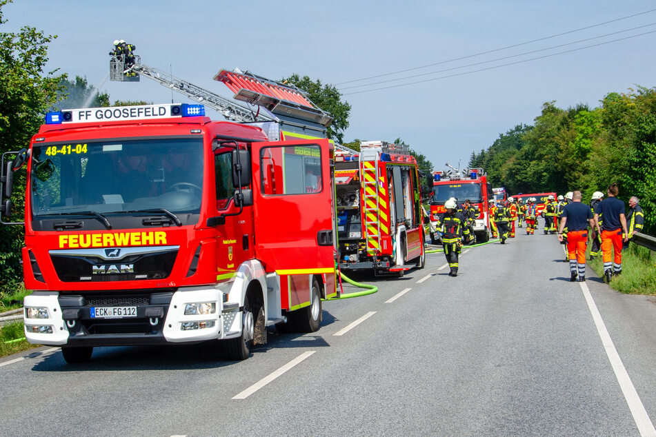 Die Feuerwehr war mit zahlreichen Kräften im Einsatz, um den Brand an der B203 unter Kontrolle zu bekommen.