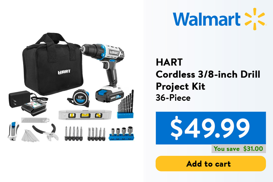 Save as much as $31 with this great deal on the HART Cordless 3/8 -inch Drill Project Kit.