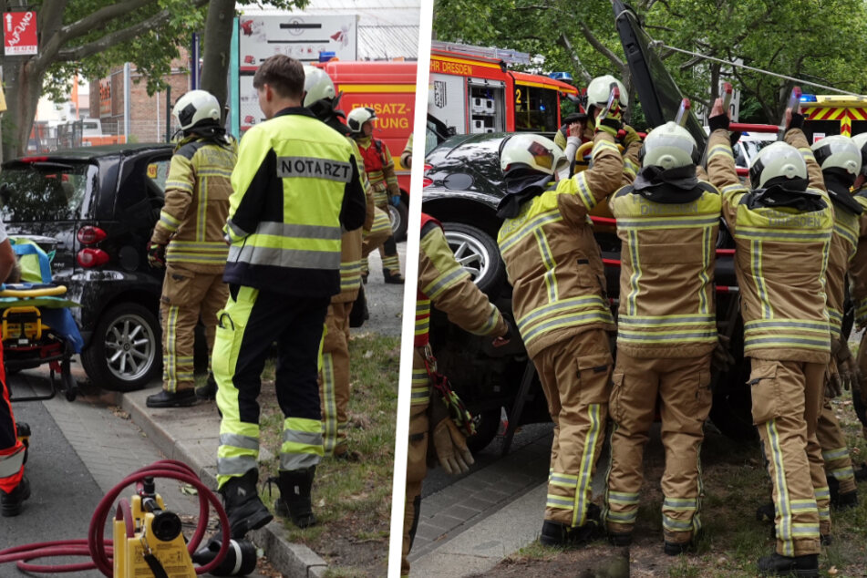 Unfall auf der Bremer Straße: Feuerwehr rettet eingeklemmte Frau aus Smart