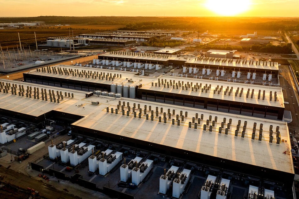 An aerial image shows the AWS AI data center in New Carlisle, Indiana, on October 2, 2025.