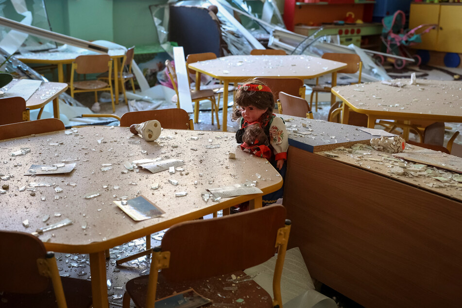 A kindergarten was among the buildings damaged after a Russian missile strike on the western Ukrainian city of Lviv.
