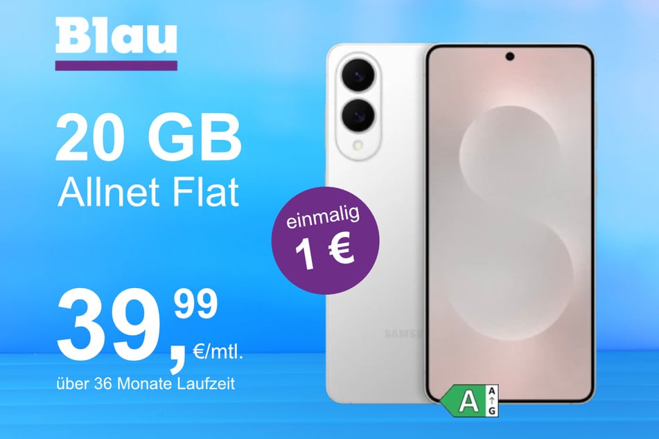 Das Samsung Galaxy S25 Edge im Blau Allnet M für einmalig 1 Euro.