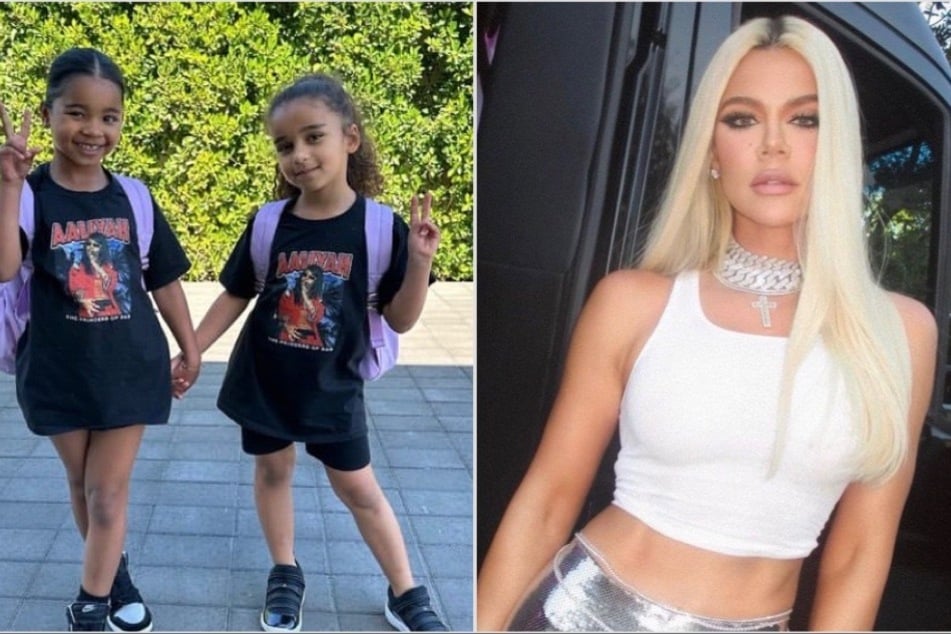 Khloé Kardashian (r.) showed off True and Dream's matching outfits on Instagram.