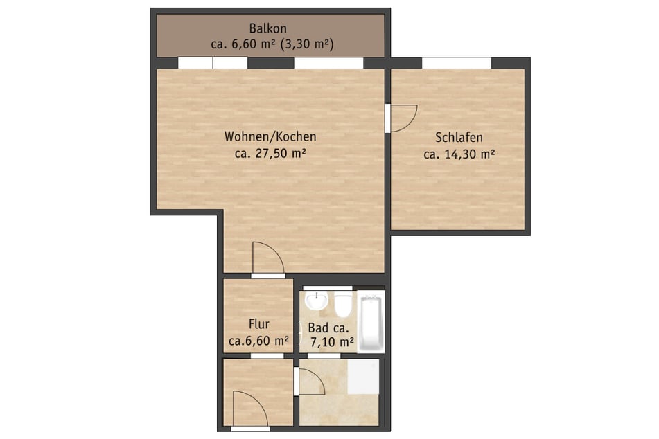 Moderne 2-Raum-Wohnung mit separaten Schlafzimmer und Balkon/ Loggia