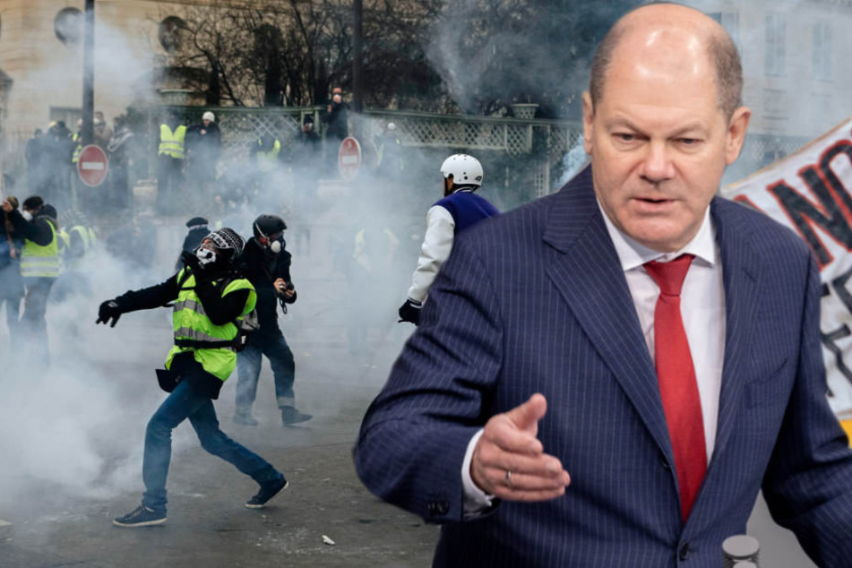 Olaf Scholz sieht auch in Deutschland mögliche Gelbwesten-Proteste wie in Frankreich. (Bildmontage)