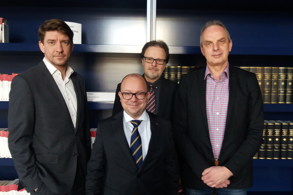 Michael Leutert (v.l.n.r.), Frank Müller-Rosentritt, Frank Heinrich und Detlev Müller setzten sich im Bundestag für eine bessere Bahnanbindung ein.