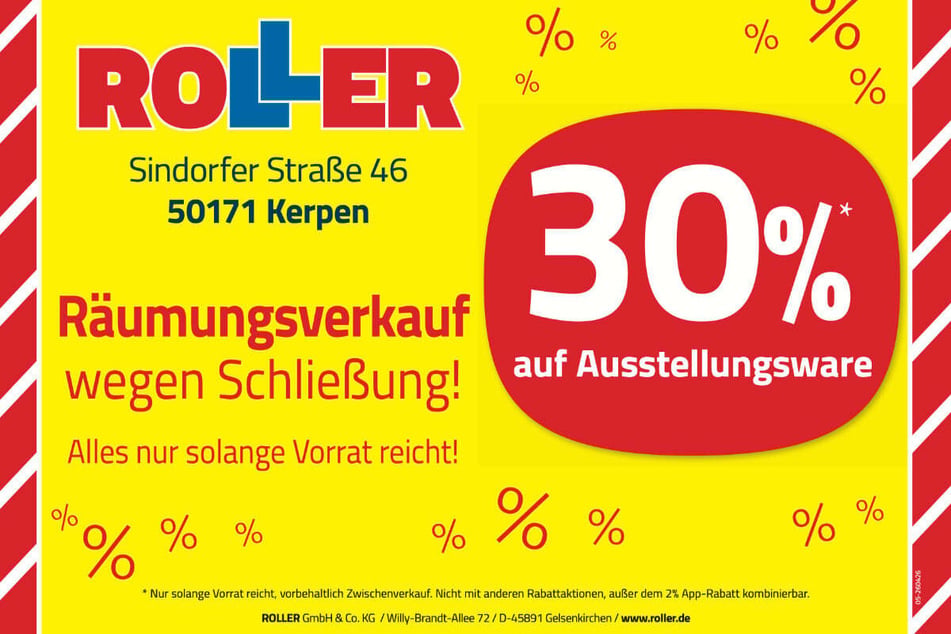 Im Abverkauf bei ROLLER in Kerpen gibt's für Kunden jetzt u.a. bis zu 30 Prozent Rabatt¹ beim Möbelkauf.
