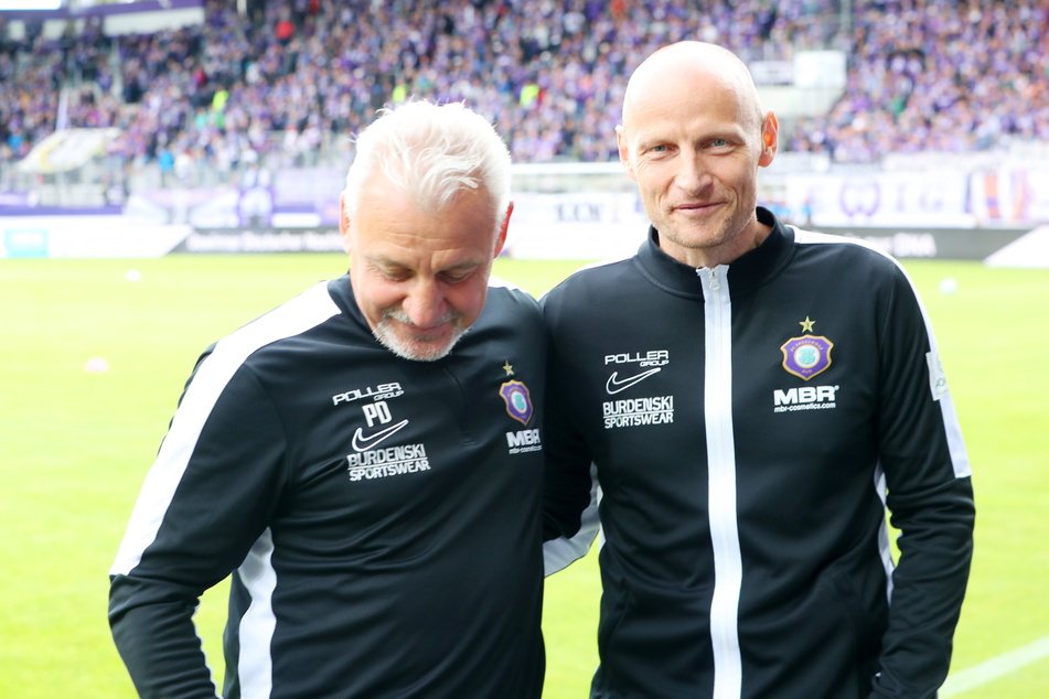 Erfolgsduo aus dem Erzgebirge: Trainer Pavel Dotchev (57, l.) und Sportchef Matthias Heidrich (45) können derzeit zufrieden sein.