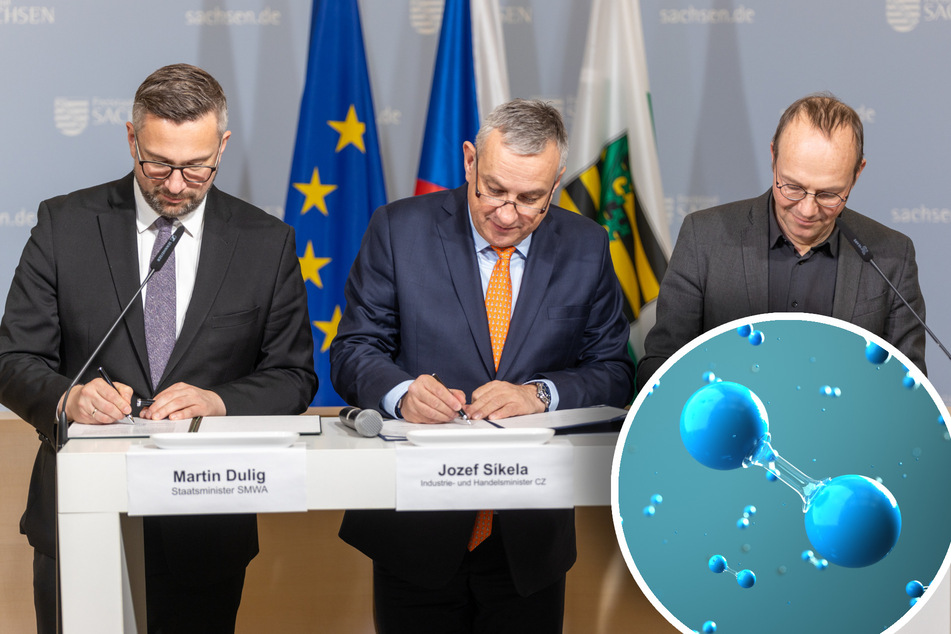 Intensivere Zusammenarbeit bei Wasserstoffthemen: Wolfram Günther (50, Grüne), Jozef Síkela (56) und Martin Dulig (49, SPD).
