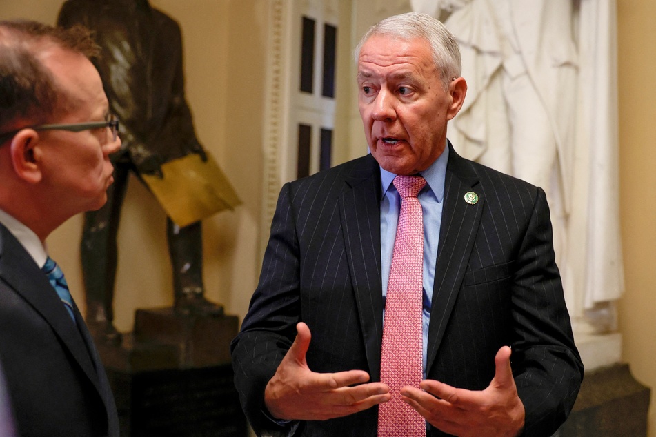 Rep. Ken Buck speaking to reporters outside the House Chambers in the US Capitol Building in Washington DC on May 31, 2023.