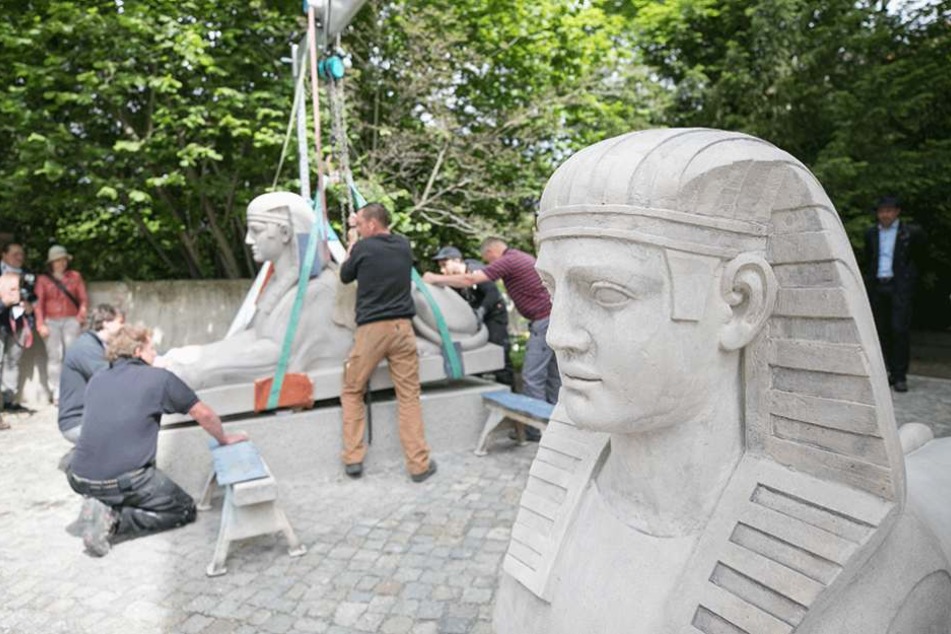 Sie Skulpturen stehen jetzt vor dem Logenhaus auf der Tolkewitzer Straße.