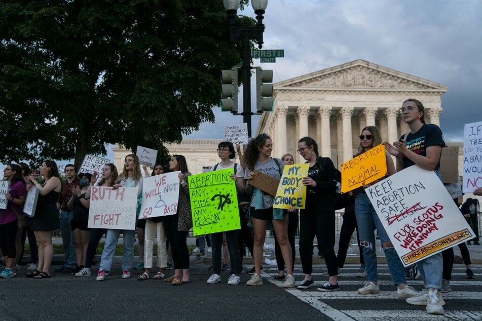 Protesters gather outside the Supreme Court after a draft opinion was leaked indicating that conservative justices planned to overturn Roe v. Wade.