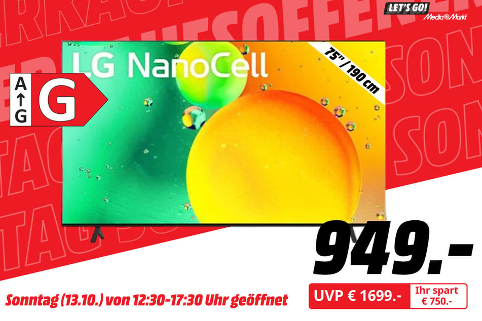 75-Zoll LG-Fernseher 75NANO756QA 
für 949 statt 1.699 Euro.