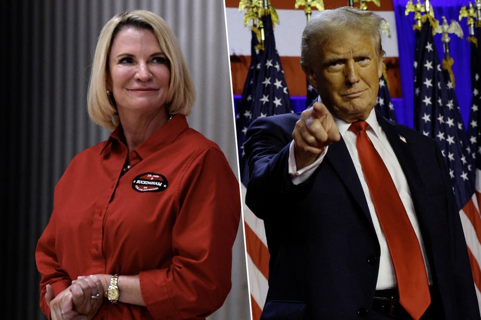 Texas Land Commissioner Dawn Buckingham (l.) offered Republican President-elect Donald Trump a 1,402-acre ranch near the US-Mexico border for use in carrying out mass deportations.