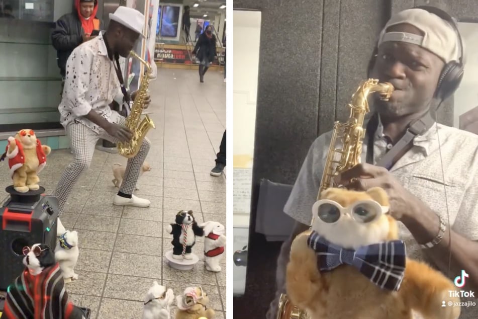 Street artist and TikTok star Jazzajilo performs in the NYC subway with his dancing stuffed animals.