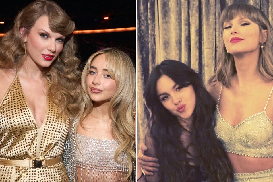 Sabrina Carpenter (center l) and Olivia Rodrigo (center r) both appear on The Eras Tour playlist, speculated to be a list of the tour's special guests.