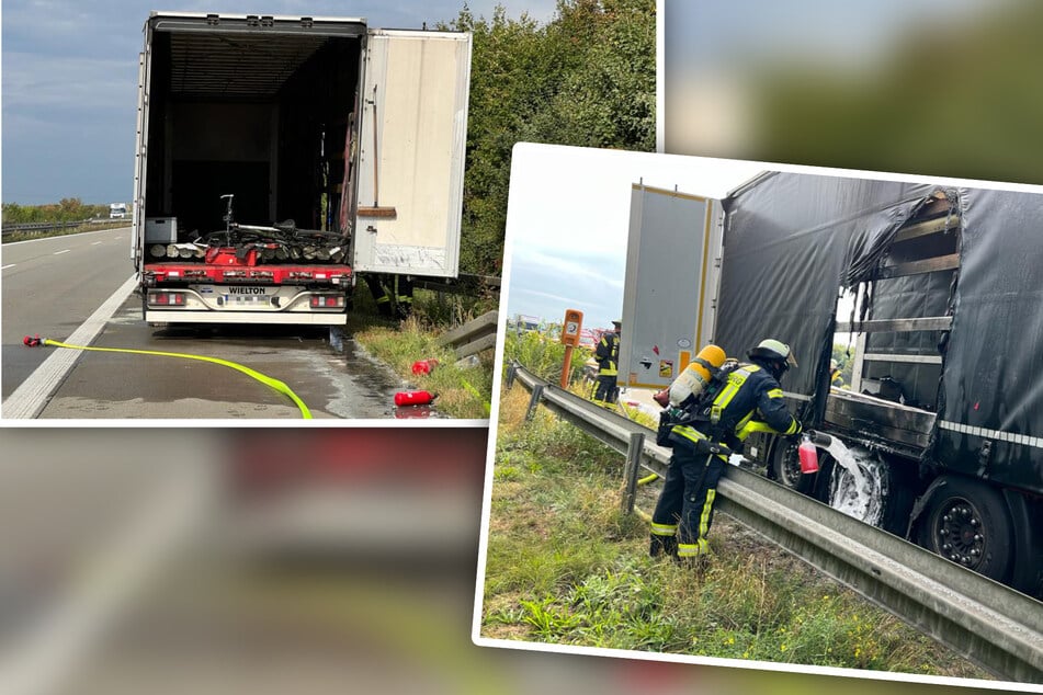 Technischer Defekt führt zu Crash: Lkw auf A14 fängt Feuer