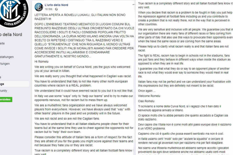 Ausschnitte des Textes der Ultra-Gruppierung von Inter Mailand.