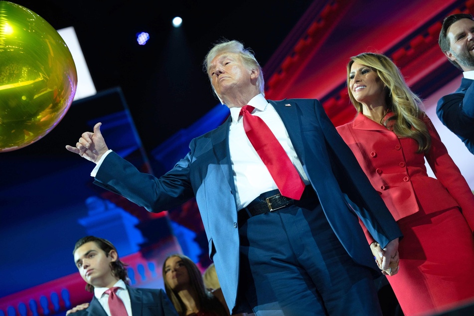 Donald Trump joined by his wife Melania Trump shortly after his speech during day 4 of the convention on Thursday.