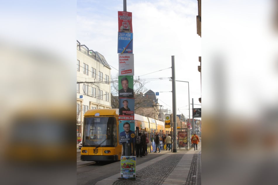 Einen Monat vor der Bundestagswahl am 23. Februar sind in Dresden immer mehr Plakat-Türme zu beobachten.