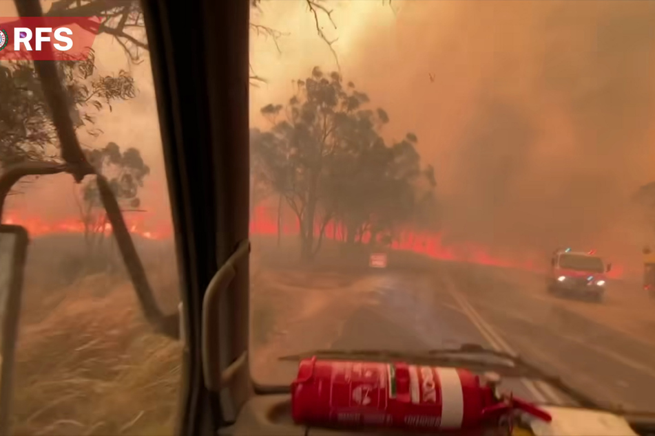 Feuerwehrleute versuchen, ein Buschfeuer im australischen New South Wales zu löschen.