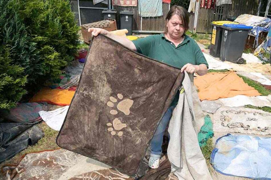Tierheim-Mitarbeiterin Kerstin Heinzke (49) hat die Hundedecken zum Trocknen ausgebreitet.