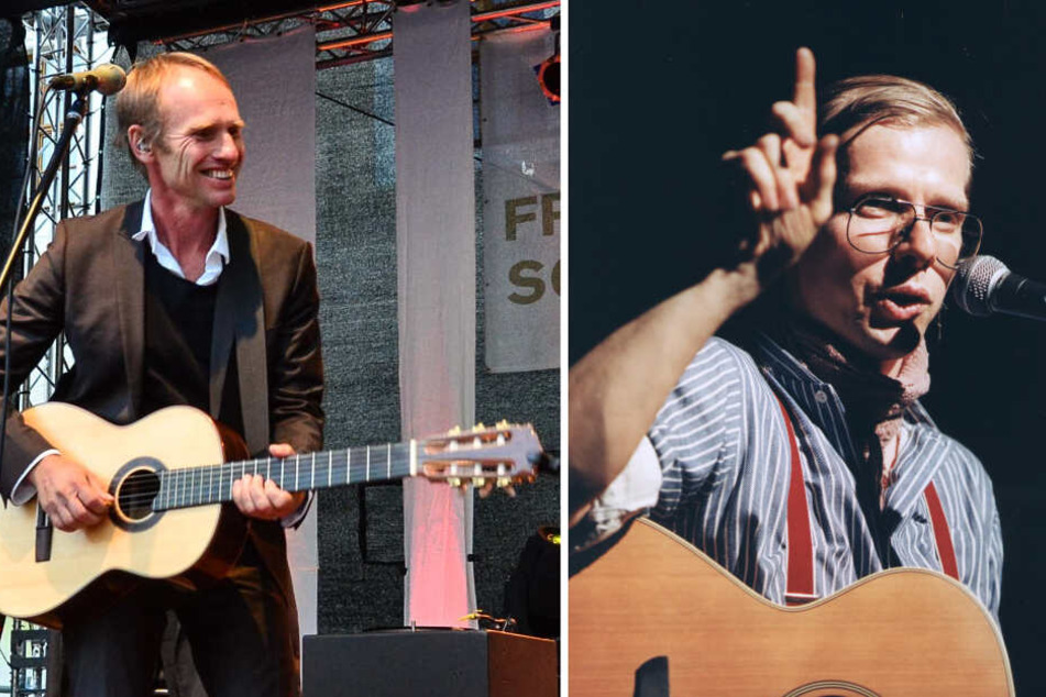 Norbert Leisegang )l.) von Keimzeit und der echte Gerhard Gundermann (r.) (Bildmontage)