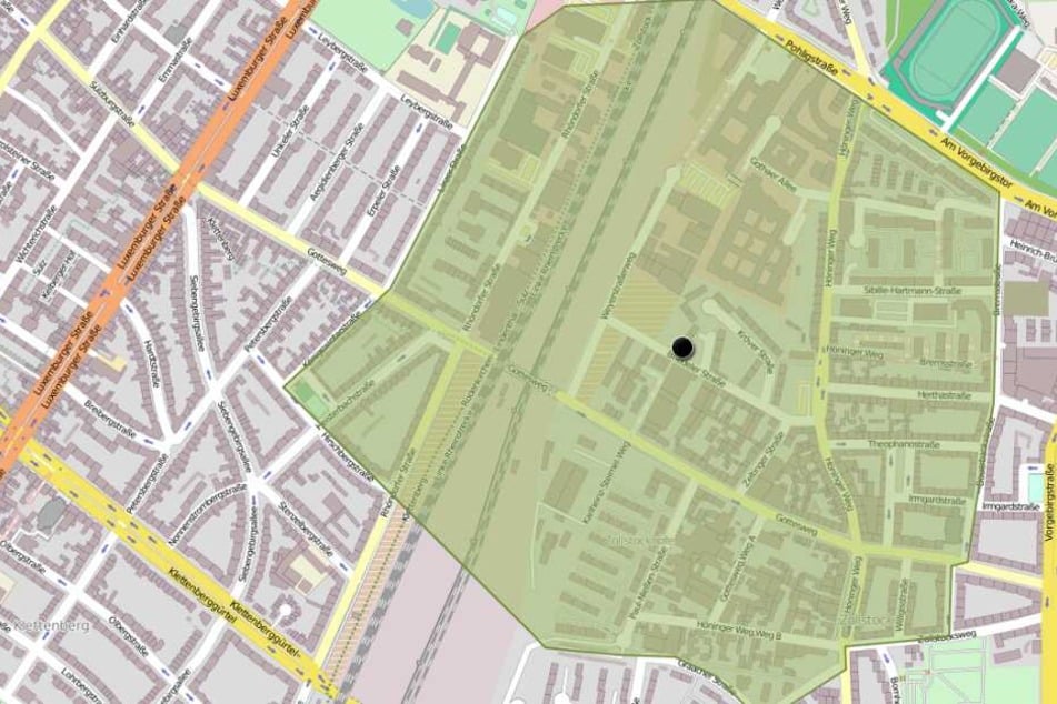 Diese Karte zeigt den Evakuierungsbereich um den Bombenfund an der Briedeler Straße in Köln-Zollstock.