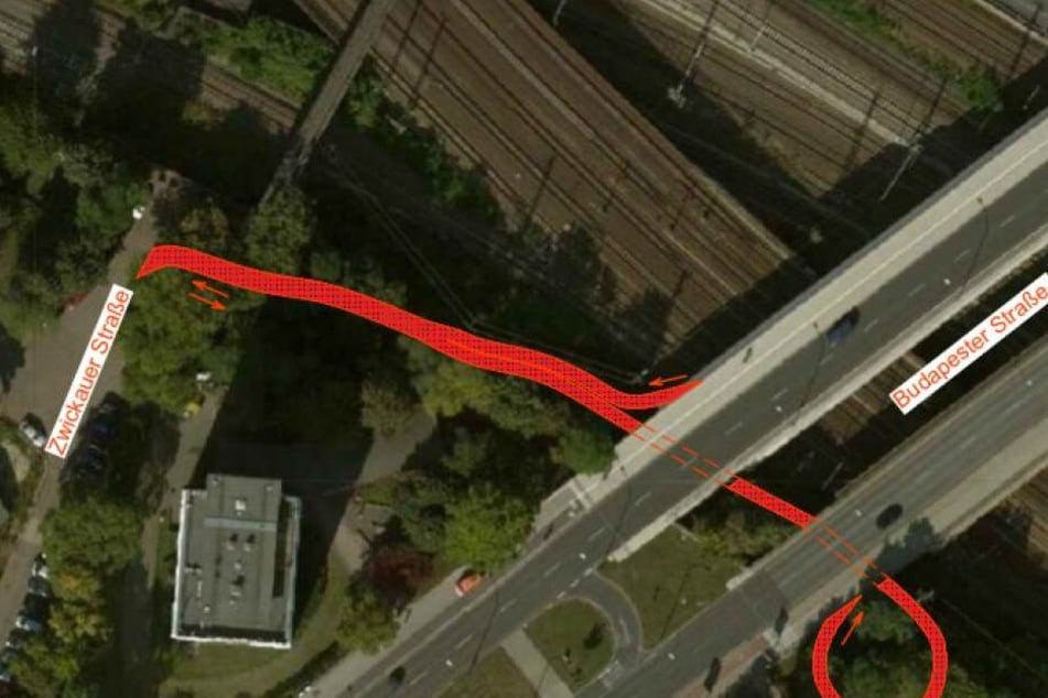So könnte der Radschnellweg an der Zwickauer Straße an die Budapester Straße angebunden werden.