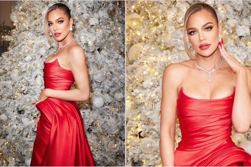 Khloé Kardashian was a vision in red at the Kardashians' Christmas Eve bash!