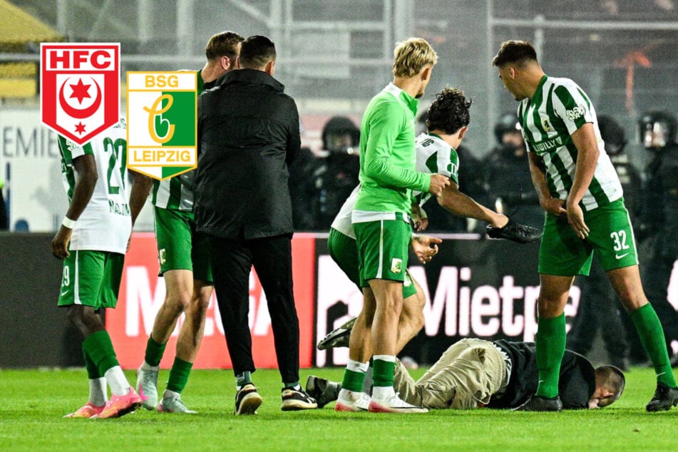 Tumulte nach Regionalliga-Partie: Fans gehen auf Chemie-Spieler los, ein Anhänger am Boden