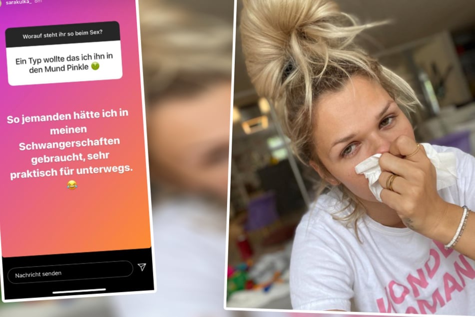 Der Sex-Talk von Sara Kulka und ihren Fans lieferte einige pikante Details. Den Antworten der Model-Mama nach zu urteilen reagierte sie dabei aber um einiges cooler, als auf dem linken Bild zu sehen ist.