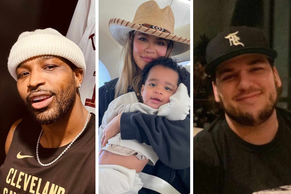 Khloé Kardashian (c.) had her ex, Tristan Thompson (l.), take several paternity tests because of her baby boy's resemblance to her brother, Rob Kardashian.