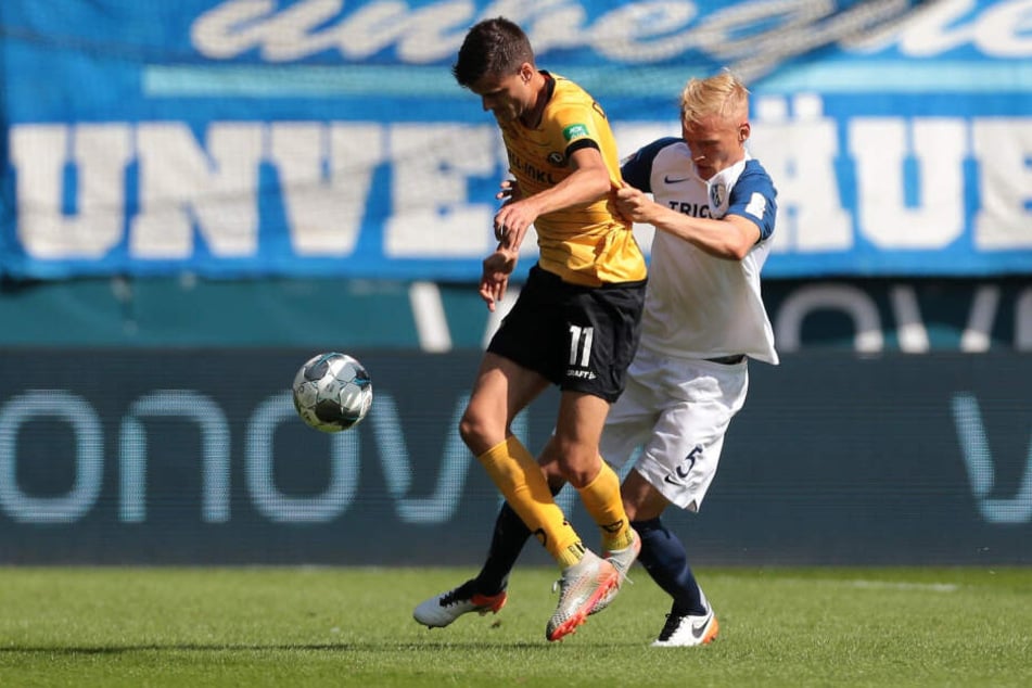 Ein Glücksgriff für Dynamo: Alexander Jeremejeff (l., gegen Bochums Saulo Igor Decarli). Bisher traf er zweimal, bereitete ein Tor vor. Er ist nach Kickernoten bester Dresdner - 3,10.