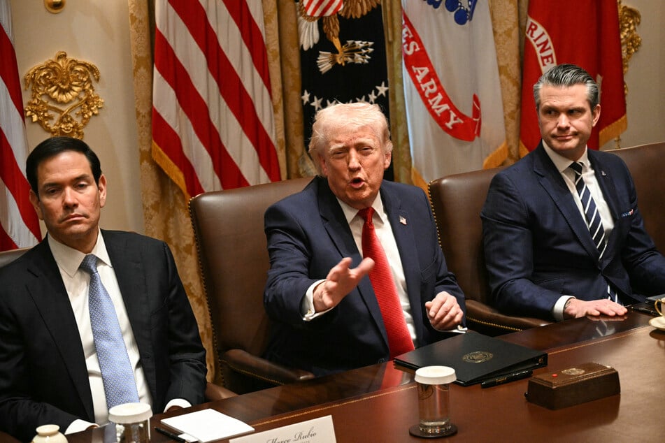 (From l. to r.) Marco Rubio, Donald Trump, and Pete Hegseth all scrambled to defend the Iran war as concerns mount.