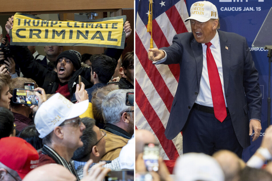 "Climate criminal!" Trump rages after protesters crash Iowa rally